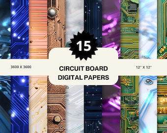 Circuit Board Digital Paper, Tech Scrapbook Backgrounds, Cyber Printable Papers, Tech Textures, Electronic Patterns