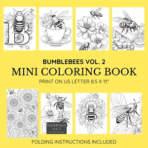 Bumblebee Mini Coloring Book Vol 2 Printable, Foldable Pocket Coloring Book, Bee Themed Coloring Pages for Kids & Adults