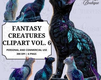 Mystical Cat Clipart Vol. 6 | Fantasy Creatures PNGs | Celestial