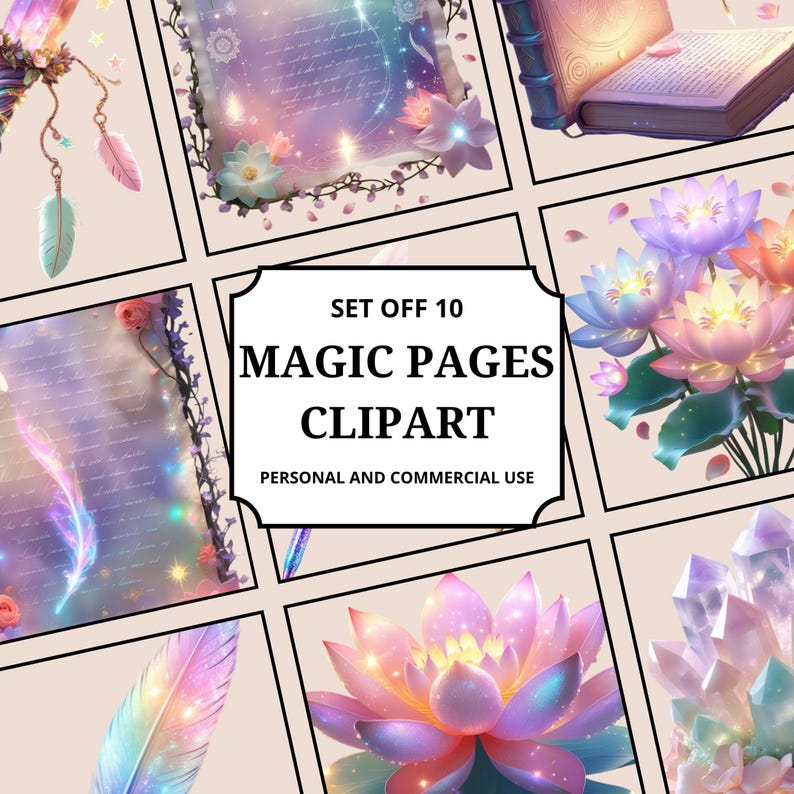 Magic Pages Clipart Pack | Pastel Witchy Stationery Pngs | Crystal Book ...