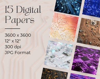 Circuit Board Digital Paper, Tech Scrapbook Backgrounds, Cyber Printable Papers, Tech Textures, Electronic Patterns