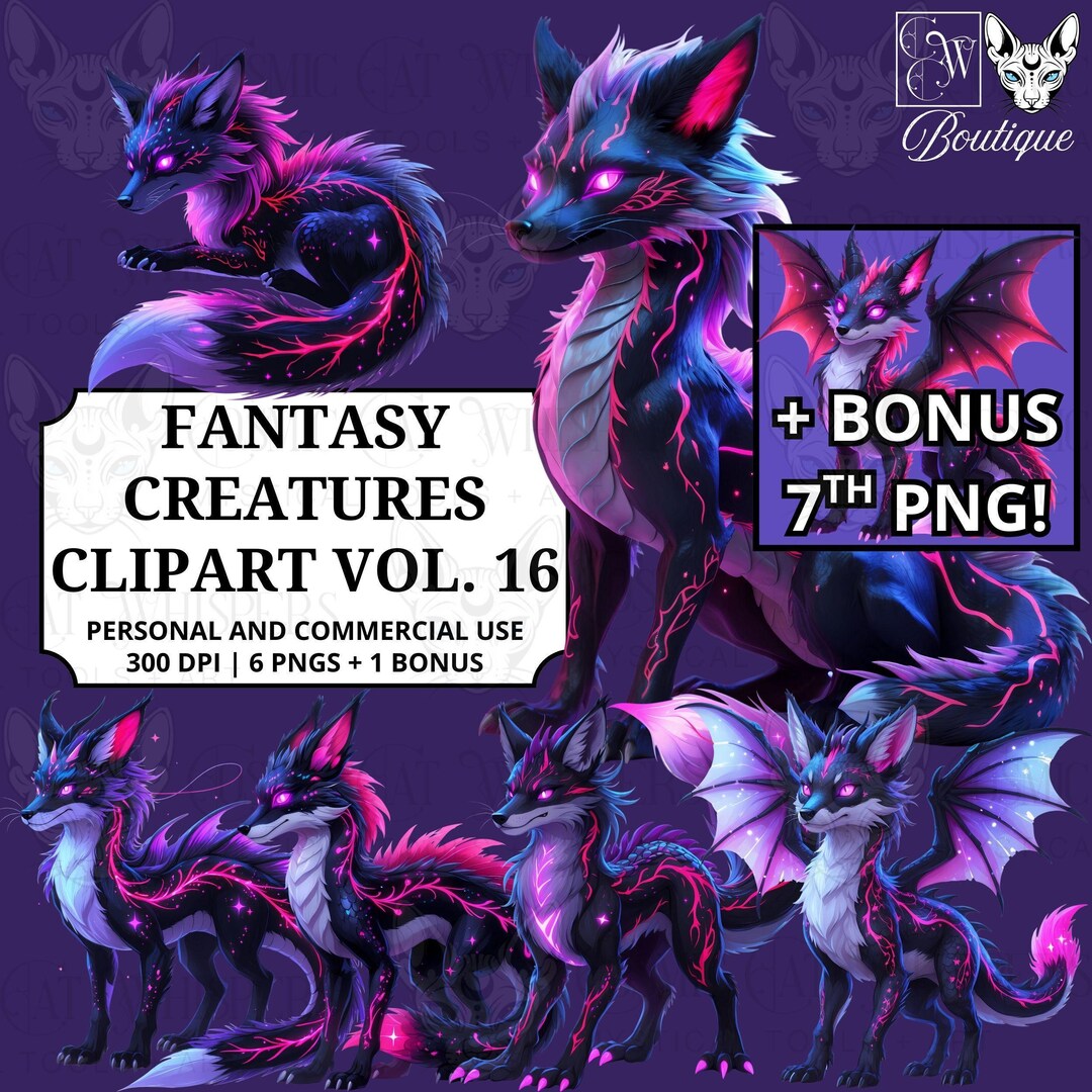 Red and Black Fox Clipart Vol. 16 | Mystical Fantasy Animal Pngs | Dark ...