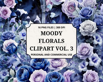 Moody Florals Clipart Vol. 3 Midnight Garden | Dark Romantic Watercolor Flower PNG | Gothic Bouquet Digital Download