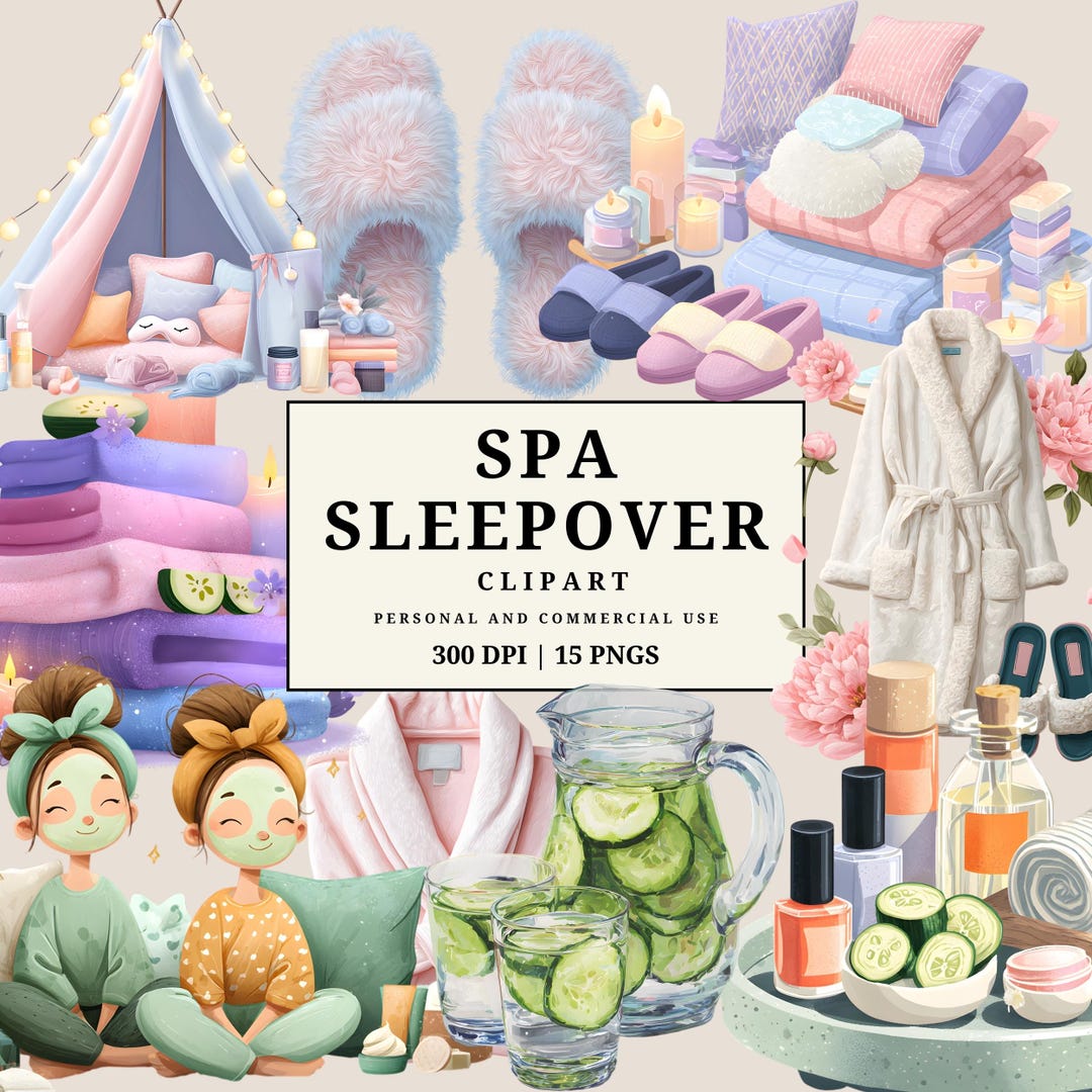 Spa Sleepover Clipart Set | Cute Slumber Party Pngs | Self-care Girls ...