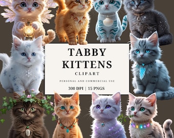 Pack de imágenes prediseñadas de gatitos fantásticos / Gatos mágicos en PNG / Arte de gatos místicos y adorables / 10 PNG / Descarga digital / Pegatinas para álbumes de recortes y sublimación