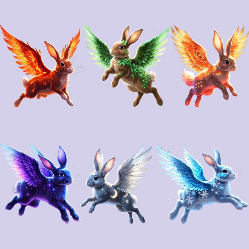 Fantasy Rabbit Clipart PNG | Winged Bunny Clipart | Magical Rabbit PNG ...