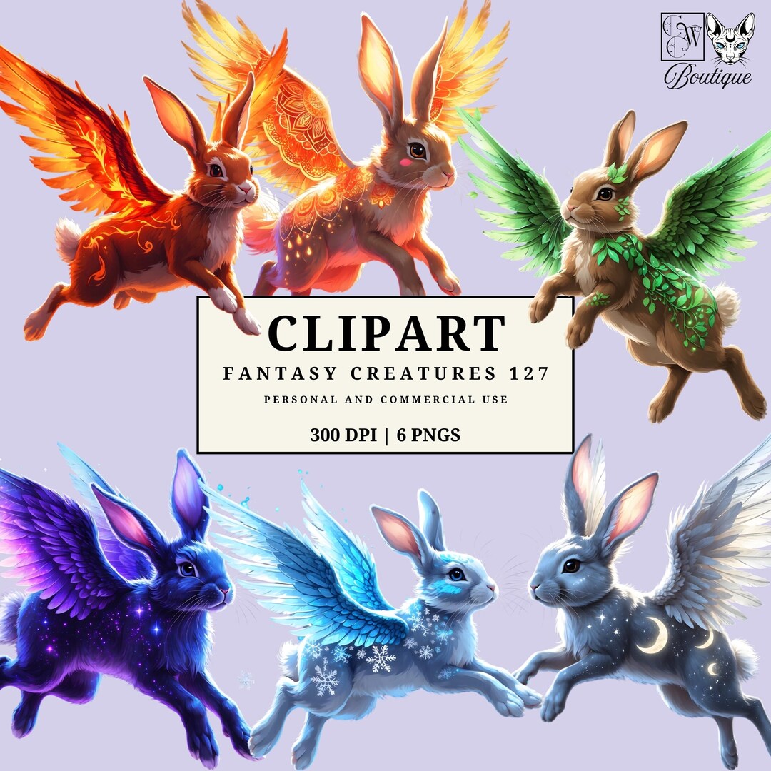 Fantasy Rabbit Clipart PNG | Winged Bunny Clipart | Magical Rabbit PNG ...