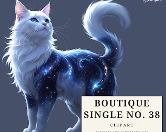 Himmelska galaxkatt Clipart PNG | Kosmisk stjärnkattillustration | Fantasidjurskonst för hantverk och tryck