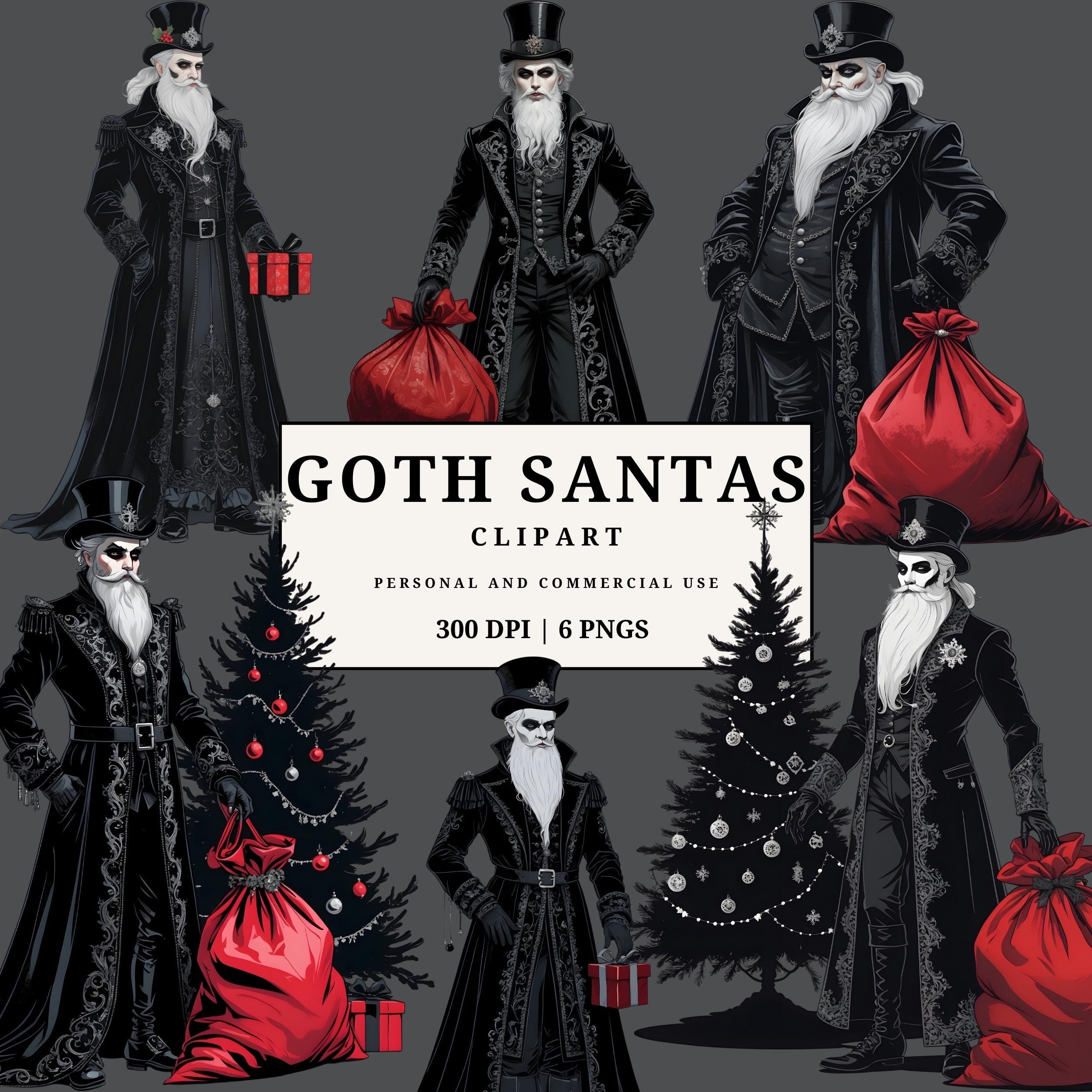 Goth Santa Clipart Pack | Dark Christmas Pngs | Gothmas Santa Claus ...
