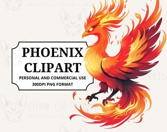 Phoenix Clipart | Majestic Fire Bird Fantasy PNG | 300 DPI Transparent Background