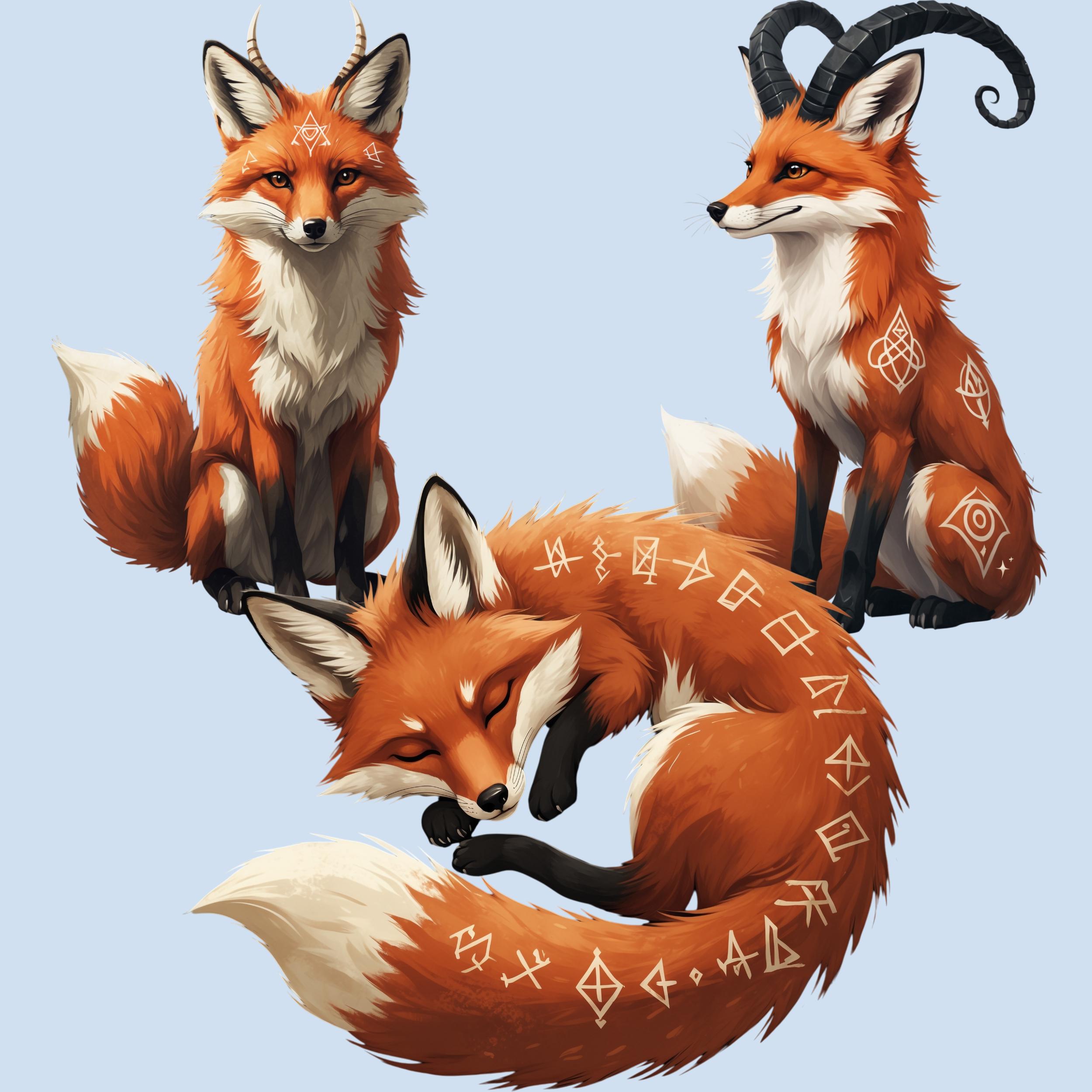 Magical Fox Clipart Pack | Fantasy Fox Creatures With Runes & Horns ...