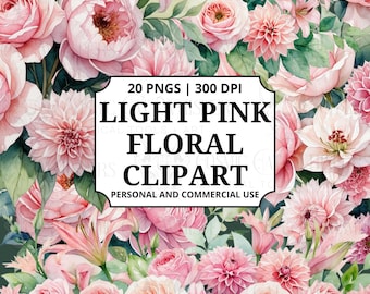 Clipart fleurs rose clair, PNG floral aquarelle doux, clipart botanique Pastel pour les invitations, mariages, scrapbooking