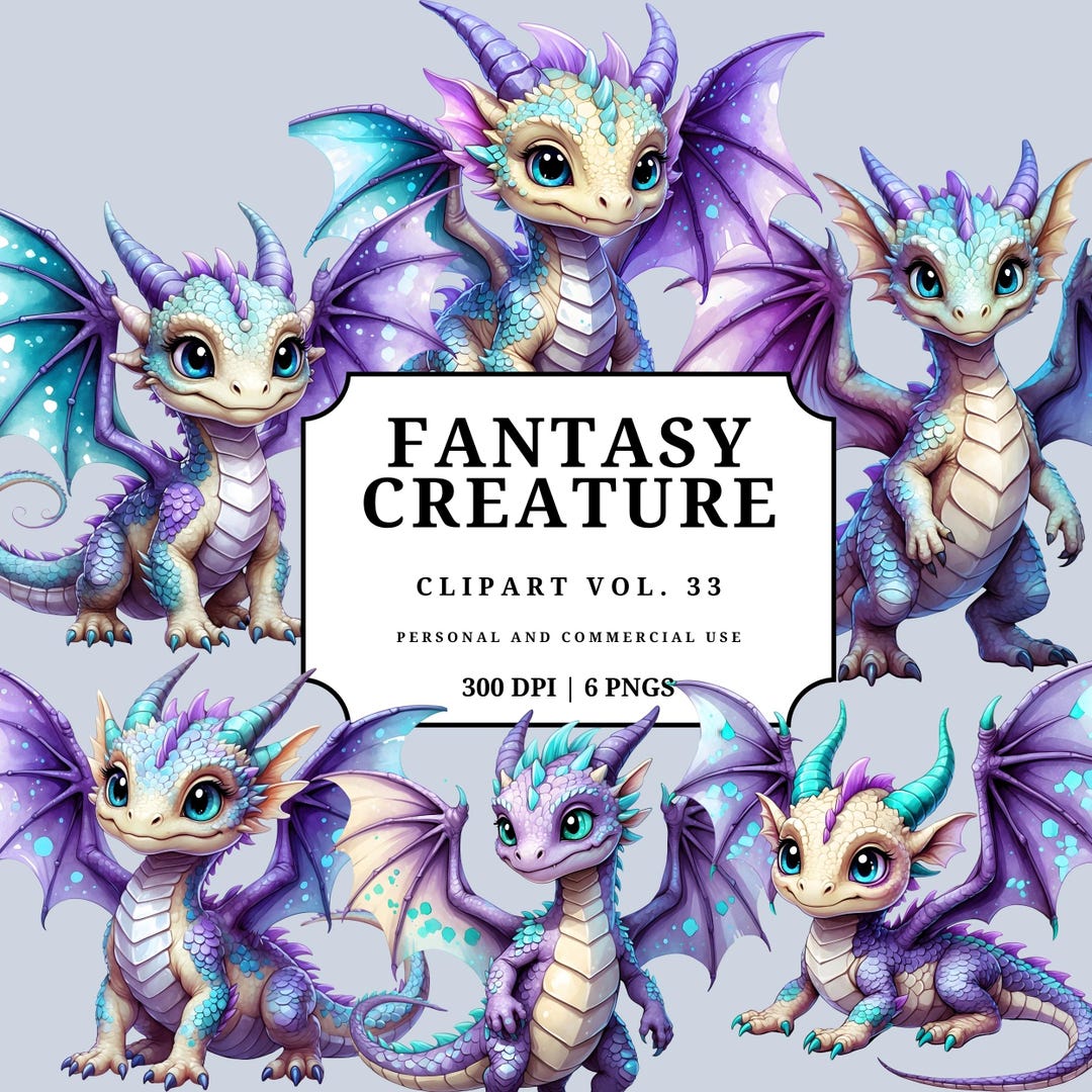 Fantasy Baby Dragon Clipart Vol. 33 | Cute Watercolor Dragons PNG ...