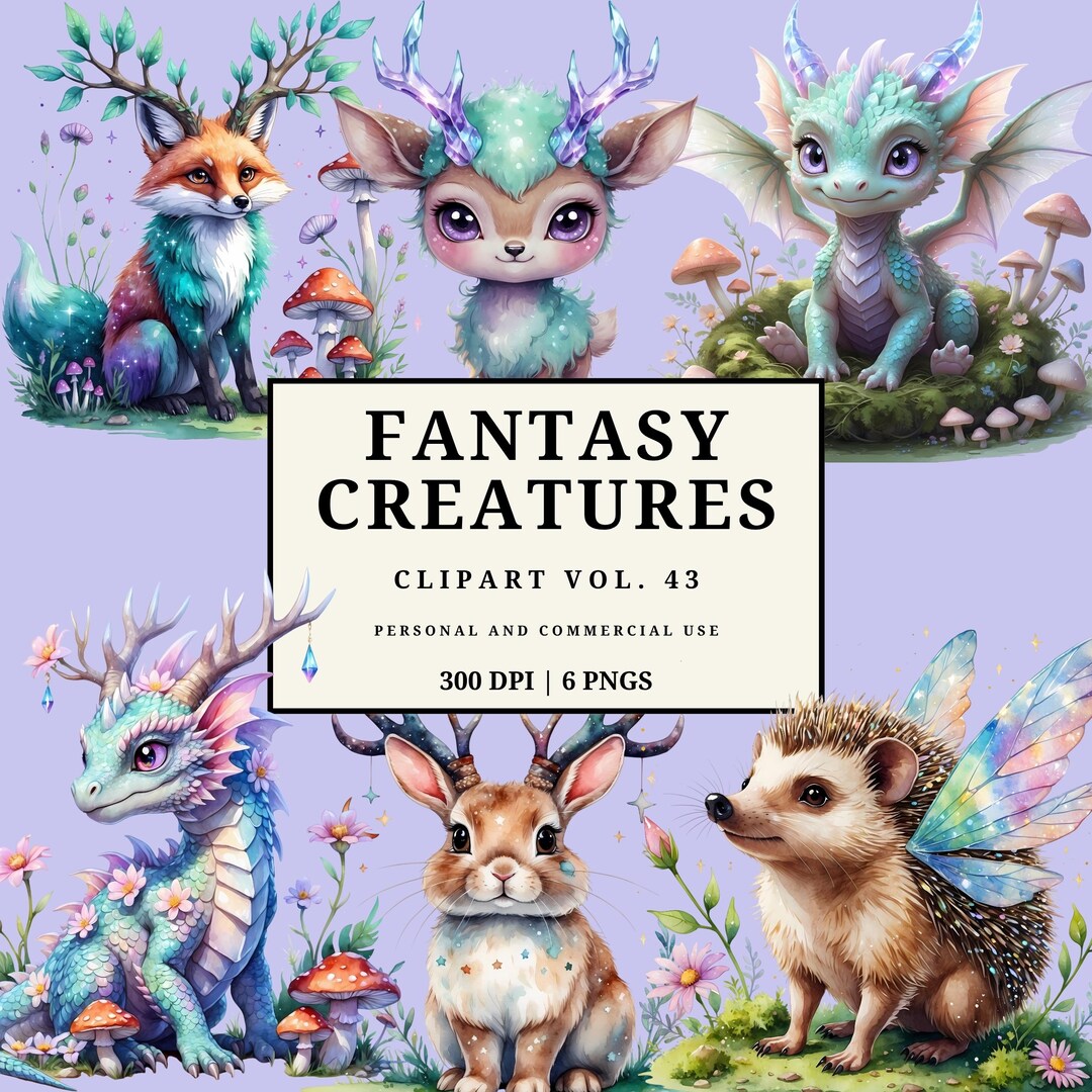 Fantasy Creatures Clipart Vol. 43 | Whimsical Forest Animal Pngs | Baby ...