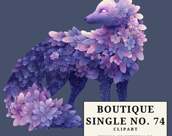 Pastel Floral Fox Clipart, Fantasy Fox PNG, Botanical Fox Illustration, Fairycore Animal Art, Commercial Use Digital Download
