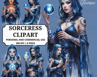 Sorceress Clipart Boutique Pack | Mystic Witch PNGs | Fantasy Digital Art for Crafts & Design