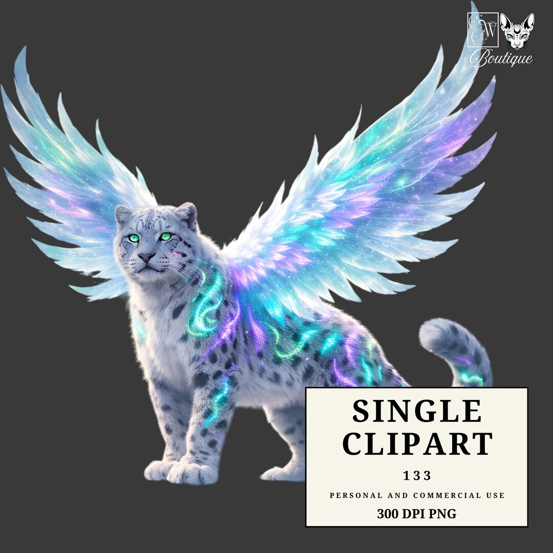 Winged Leopard Vector Winged Snow Leopard Fantasy Clipart, Celestial Leopard PNG, Magical ...