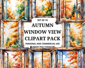 Autumn Window View Clipart | 10 Cozy Fall Window PNGs | 300 DPI Transparent Background