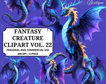 Fantasy Sea Dragon Clipart Set | Cosmic Galaxy Dragons | Mystical Celestial PNGs for Crafts & Design