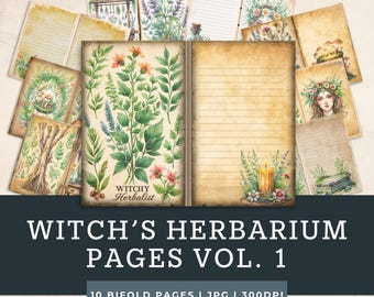 Witch’s Herbarium Junk Journal Pages Vol. 1 | Herbal Witch Journal | Apothecary Botanical Pages | Printable  | Forest Magic | JJ03