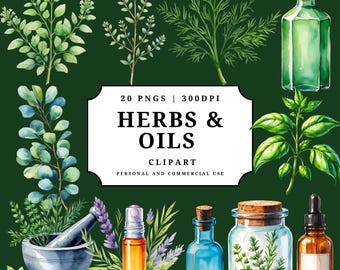 Aquarell Kräuter und Öle Clipart | Apotheker, Aromatherapie, Kräutergrün PNGs