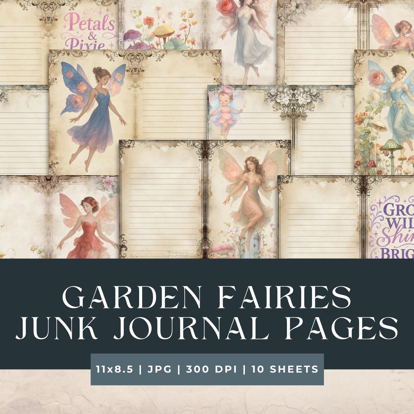 Garden Fairies Junk Journal Pages | Vintage Fairy Printable Kit | 10 ...