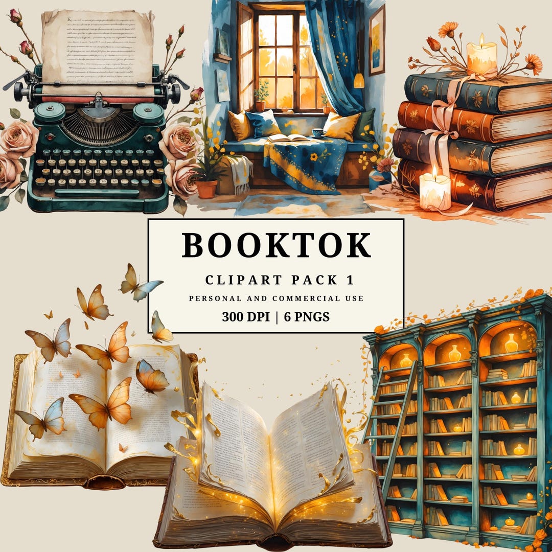 Booktok Clipart Pack | Cozy Reading Nook Pngs | Watercolor Books ...