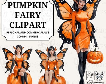 Pumpkin Fairy Clipart Boutique Pack | Autumn Fall Halloween Fairies PNG Set | Mystical Digital Download