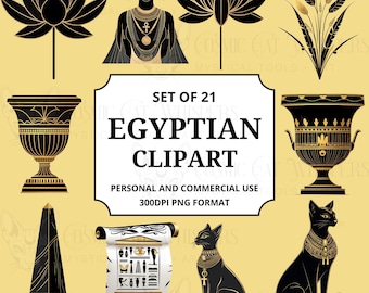 Egyptian Clipart Set – Pharaohs, Pyramids, Bastet Cats, , Anubis, Scarabs & Scrolls | PNG Graphics