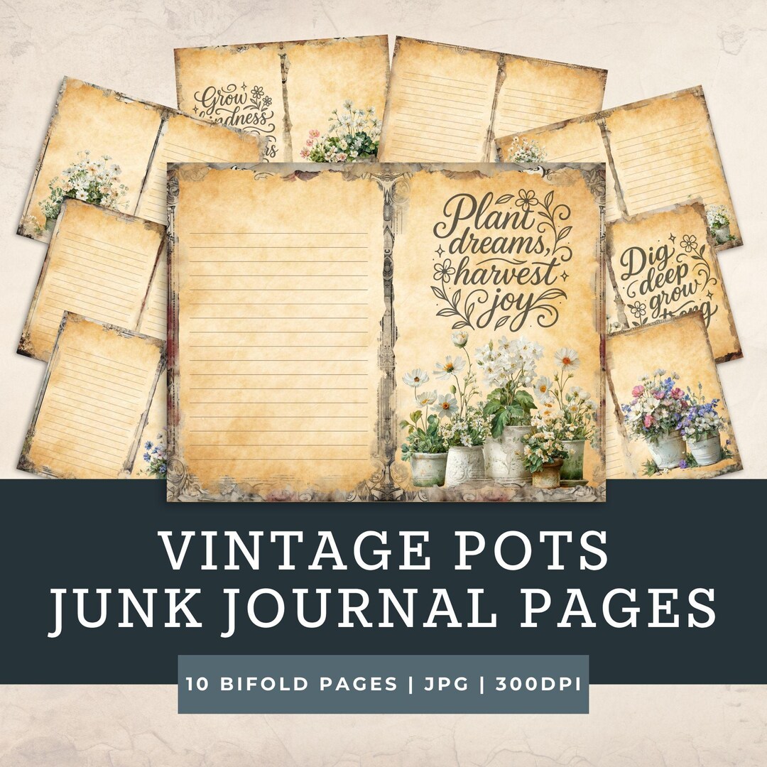 Vintage Pots Junk Journal Pages, Gardening Journal Kit, Printable ...