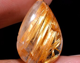 Golden Rutile Quartz Cabochon, Pear Shape Loose Gemstone 17X12X4mm