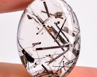 Cabochon di quarzo rutilato nero naturale, pietra preziosa sciolta di forma ovale per la creazione di gioielli, dimensioni 21X15X5 mm