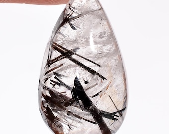 Quarzo rutilato nero naturale al 100%, cabochon a forma di pera, pietra preziosa sfusa per la creazione di gioielli, 24X13X8mm