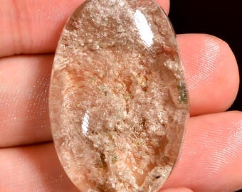 Oval Shape Garden Quartz Cabochon, Natural Lodolite Gemstone (33X21X9mm)