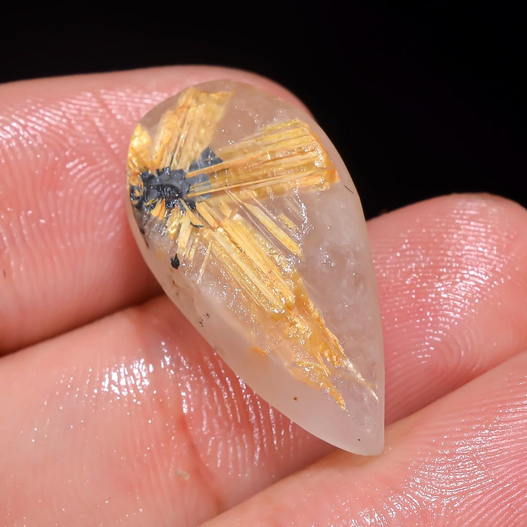 Quartz Rutile Rough Golden Rutile Quartz Pear Cabochon, Rough Gemstone (24x12x7mm) - Etsy