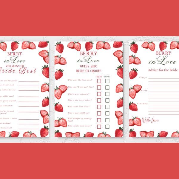 Strawberry Bridal Shower Games | Advice, Who Knows Bride (Digital Download)