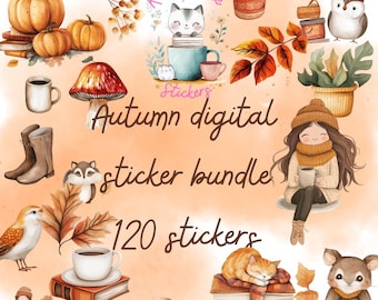 Pegatinas digitales de otoño: Imágenes prediseñadas de otoño para Goodnotes (PNG)