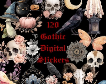 Gothic Planner Stickers | 120 Dark Digital Designs (Digital Download)