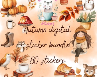 Pegatinas digitales de otoño: Imágenes prediseñadas de otoño para agenda digital (PNG)
