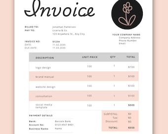 Editable Invoice Template, Canva Billing Form (Digital Download)