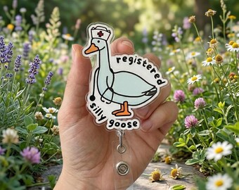 Registered Silly Goose Badge Reel Funny Nurse Badge Holder Cute Goose Badge Reel Retractable ID Holder RN Nurse Gift