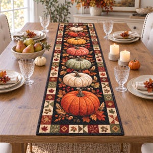 Pumpkin Quilted Table Runner, Fall Autumn Harvest Decor, Thanksgiving Patchwork Runner, Rustic Farmhouse Dining Table Centerpiece