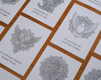 Affirmationskarten |  Mandala | Krafttier |  Ausmalen | Entspannung | Affirmationen | Achtsamkeit | Geschenkidee | Kraftsätze