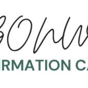 May include: White background with the word "Bonus" in a black, cursive font above the words "Affirmation Cards" in a dark teal sans-serif font. The text is centered.