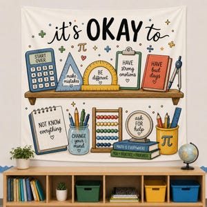 Custom Growth Mindset Tapestry Its Okay To Math Teacher Gift Personalized Classroom Decor Cute Elementary School Banner Wall Hanging