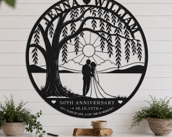 Custom Anniversary Metal Sign Personalized Willow Tree Wedding Wall Art Gift