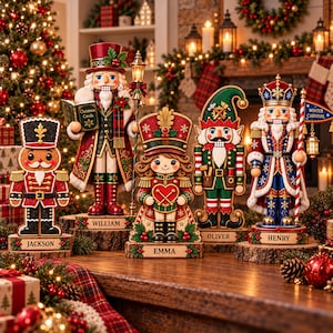 Bloque de madera personalizado con forma de cascanueces, decoración navideña con nombre personalizado, regalo de soldado cascanueces, decoración de mesa navideña, Navidad 2026