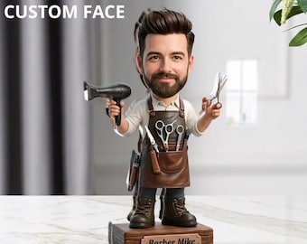 Spersonalizowany Barber Mike 2D akrylowy blok z niestandardową nazwą zawodu fryzjera prezent dekoracja biurka fryzjera płaska drewniana podstawa tabliczka biurowa