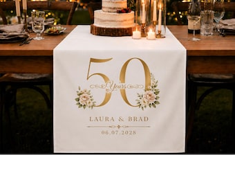 結婚50周年記念テーブルランナー、パーソナライズされた金婚式装飾