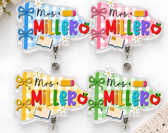 Portatarjetas porta credencial personalizado para maestros – Porta credencial de acrílico personalizado, regalo escolar a cuadros